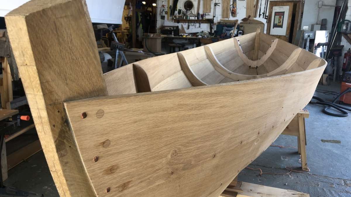 oak boat in workshop