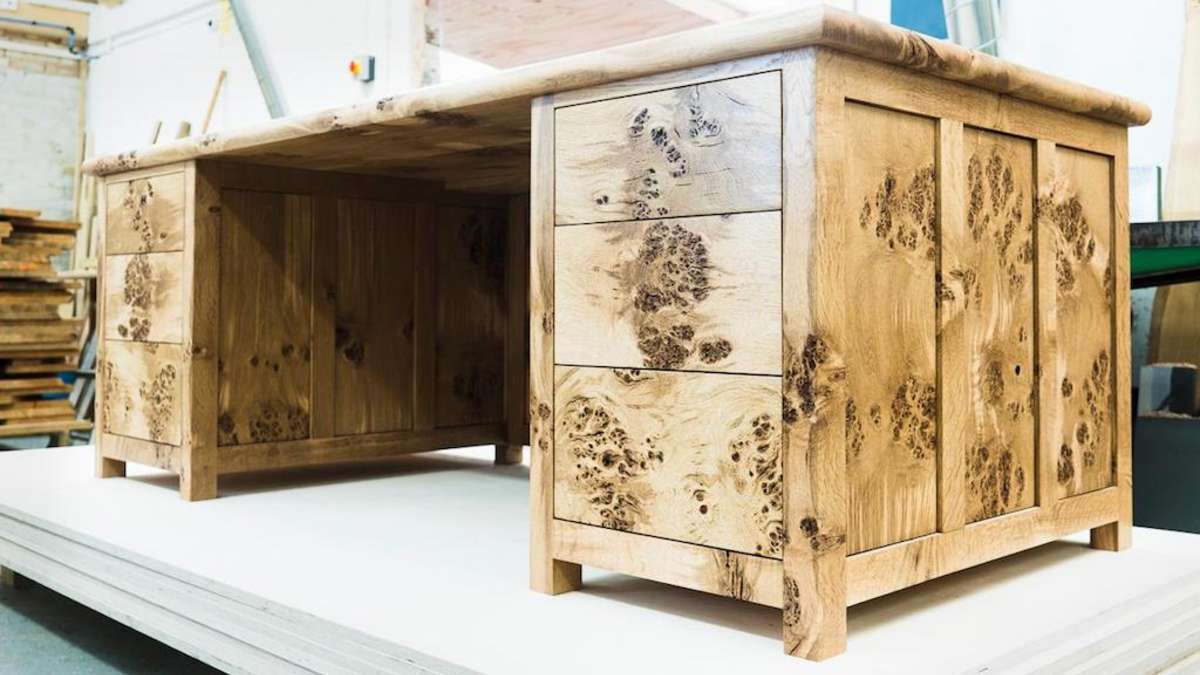 burr oak desk with heavily grained markings