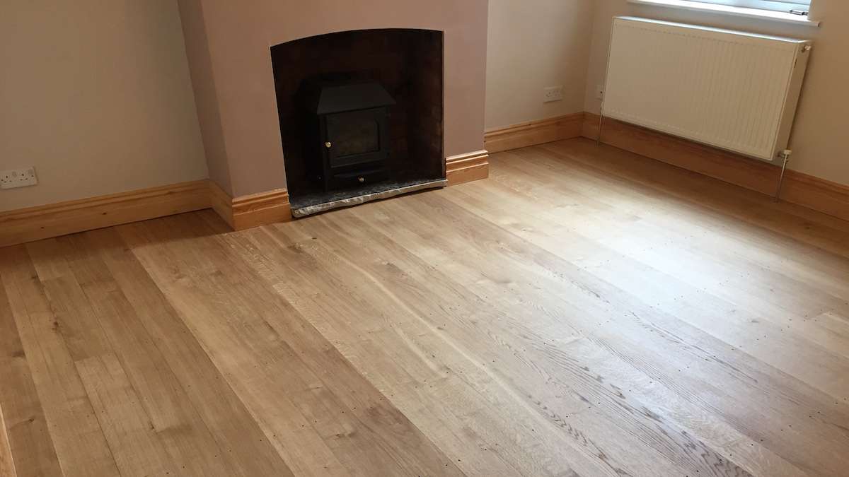 woodburner in fire place in empty room with wood flooring
