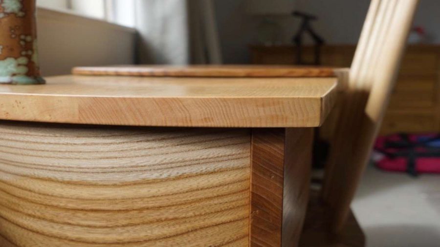 close up corner of an oak dressing table