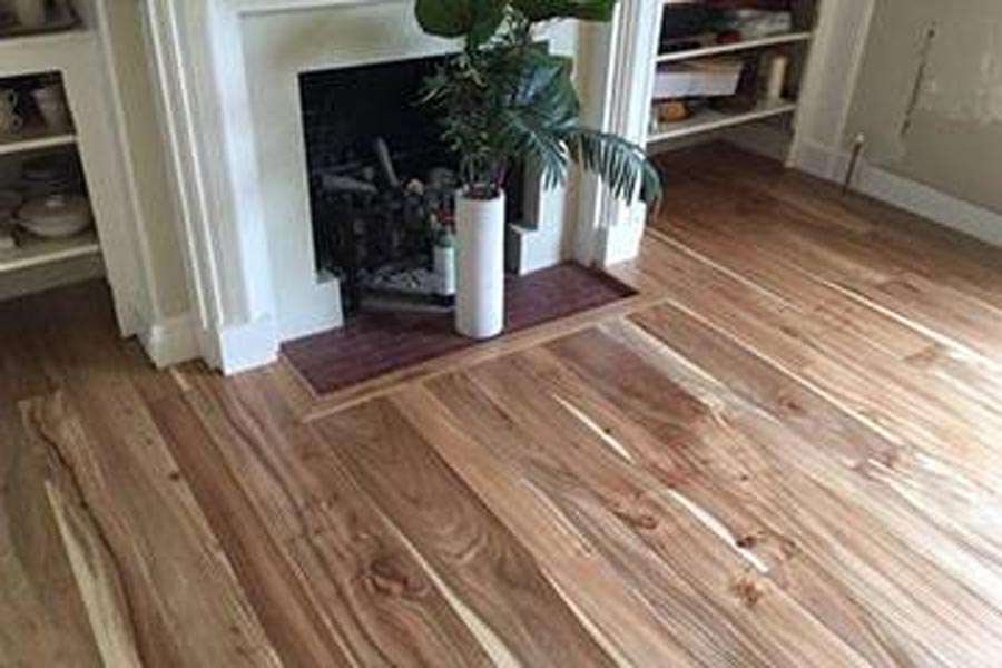 engineered elm floor sitting room fireplace and shelving