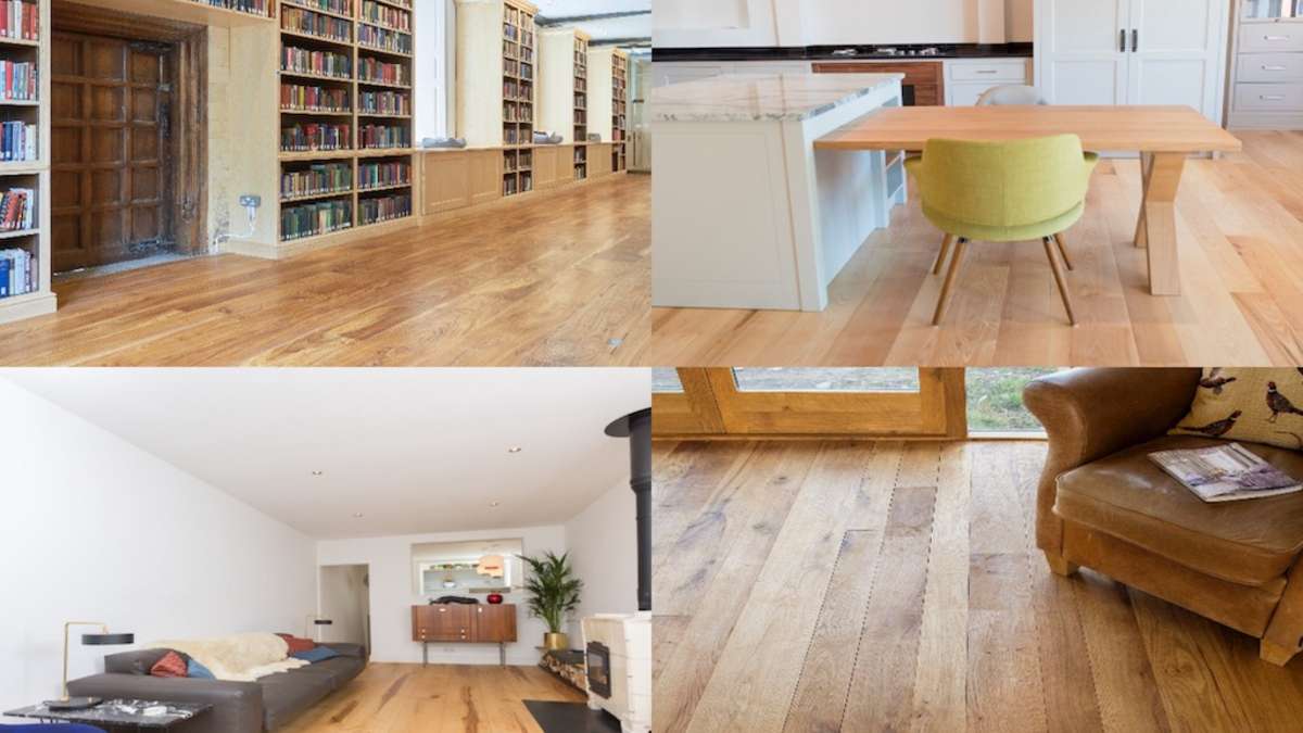 four images displaying different types of solid wood flooring