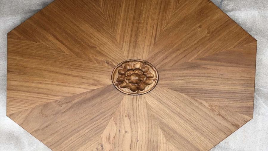 carved rose in octagonal oak font cover