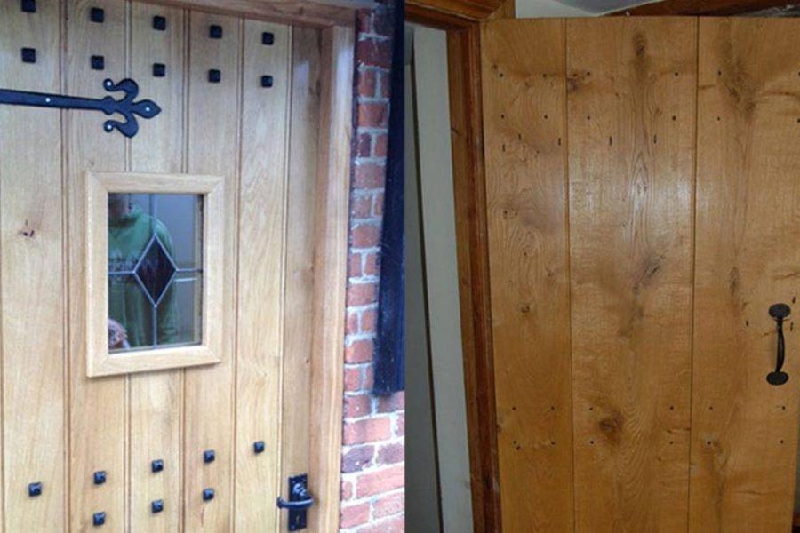 Sutton Timber Doors solid oak door fixed width with stained glass window insert solid oak door three boards