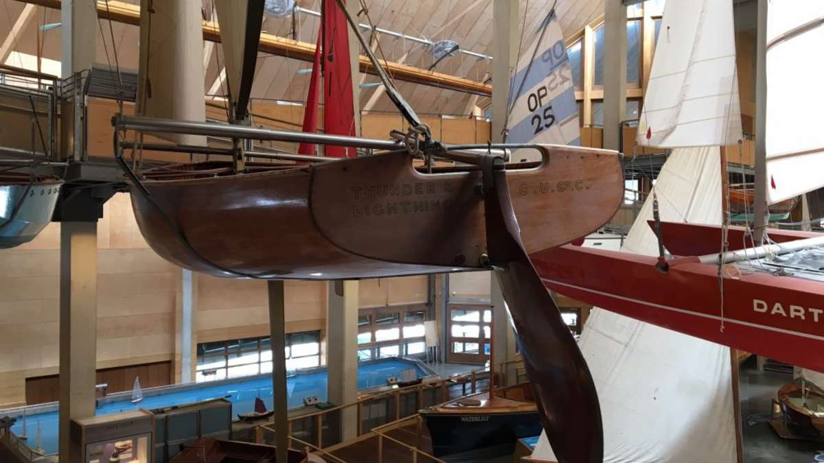 Racing dingy on display